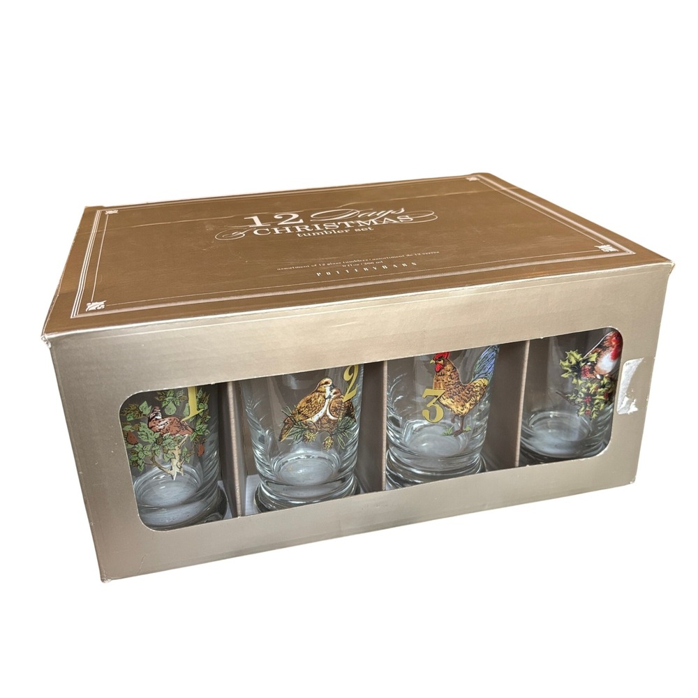 Pottery Barn 12 Days of Christmas Glassware Set of 12 Tumblers Holiday Barware